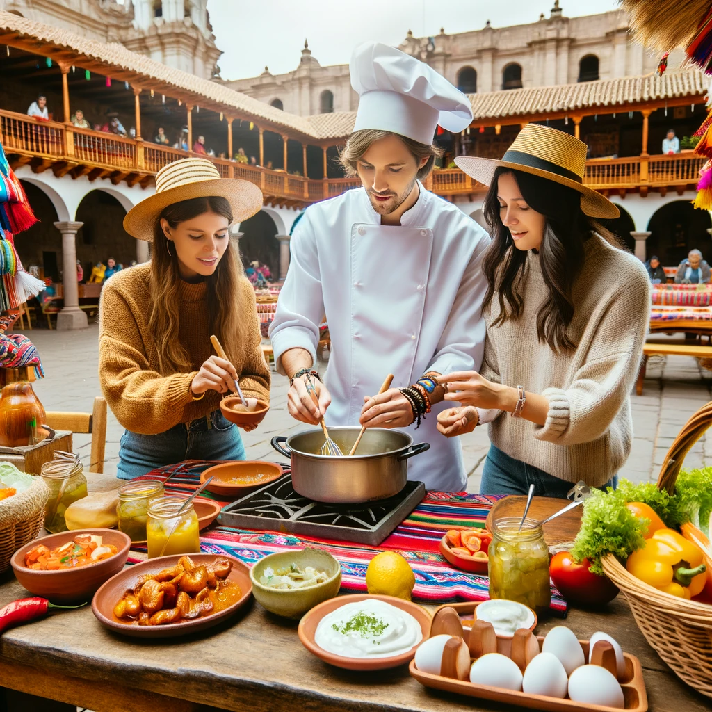 Turistas cocinando con un chef