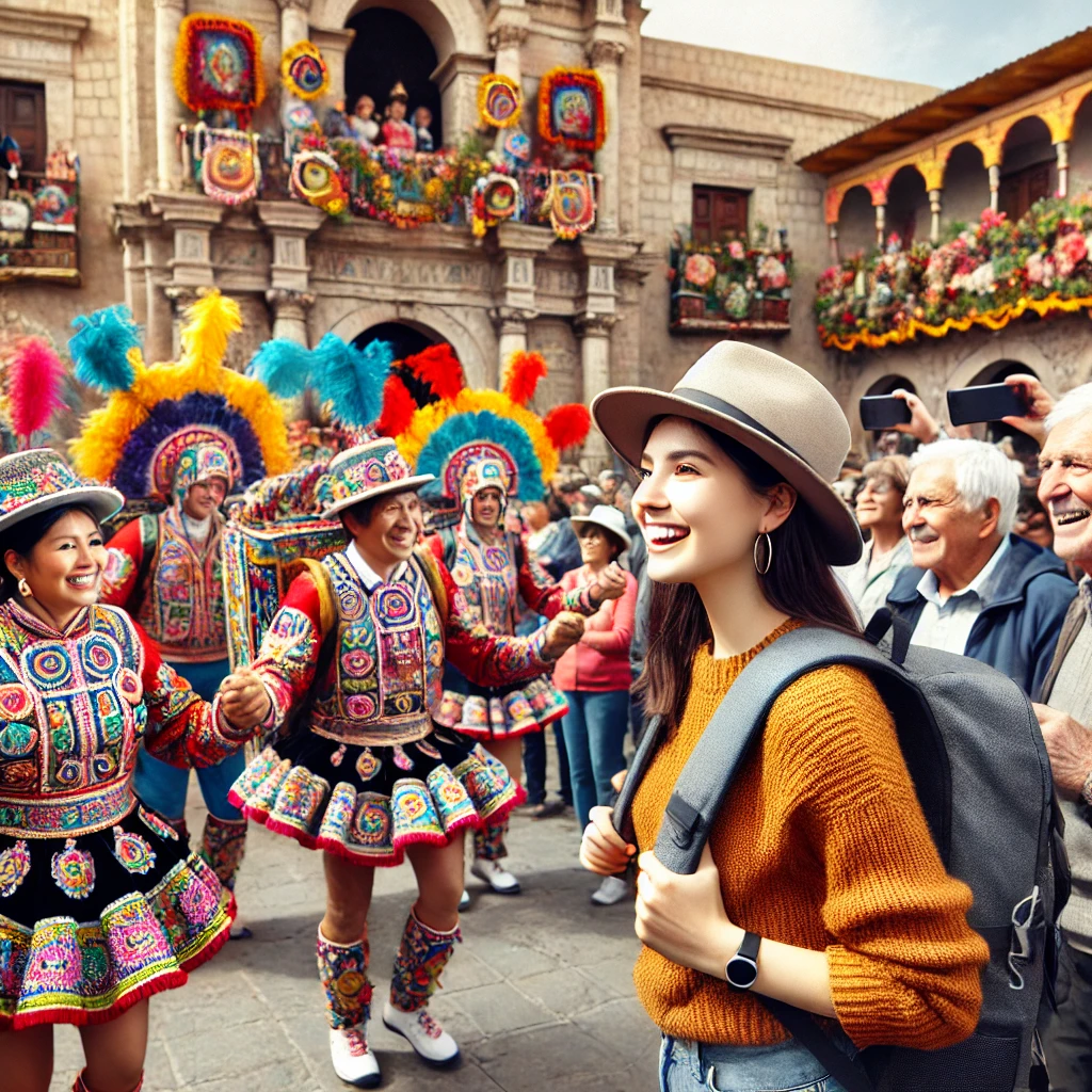 Grupo de turistas observando una fiesta tradicional